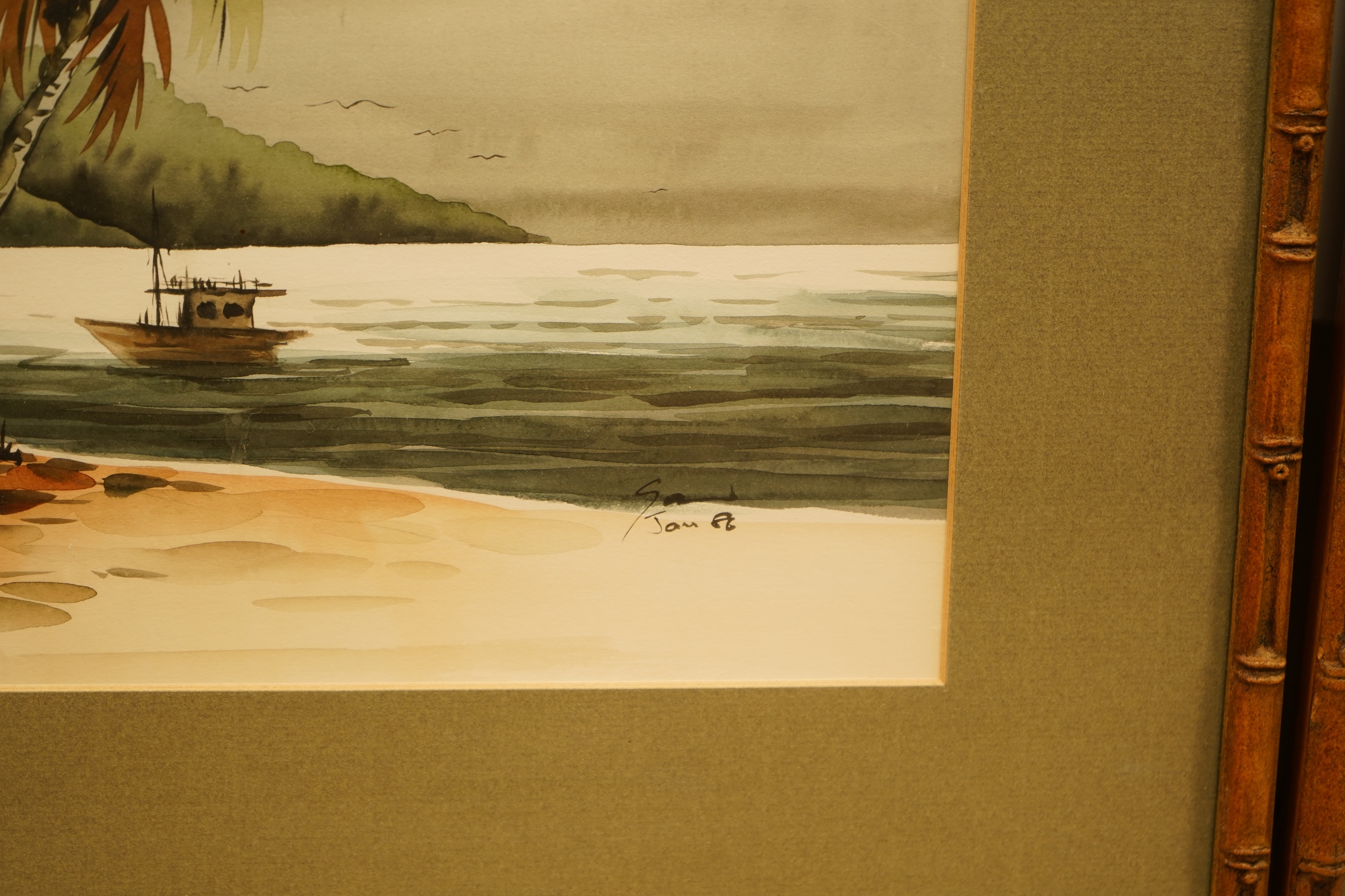 A collection of mostly prints and some watercolours to include an ink and watercolour, Coastal view with boats, Rye, Sussex street scene, Study of leaves and Study of birds, each framed